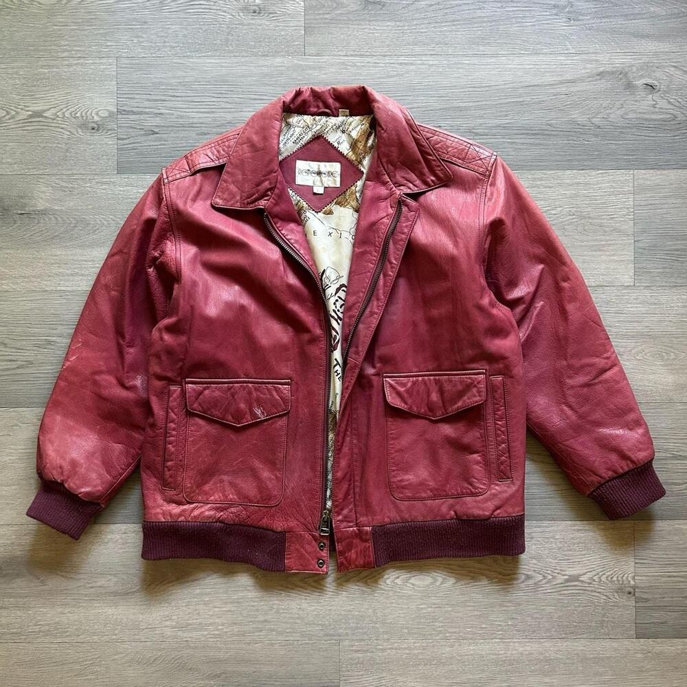 Vintage 80s Repertoire Red Leather A-2 Bomber Jacket Large